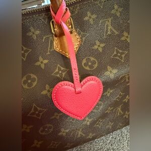 Deep pink leather heart bag purse charm tag